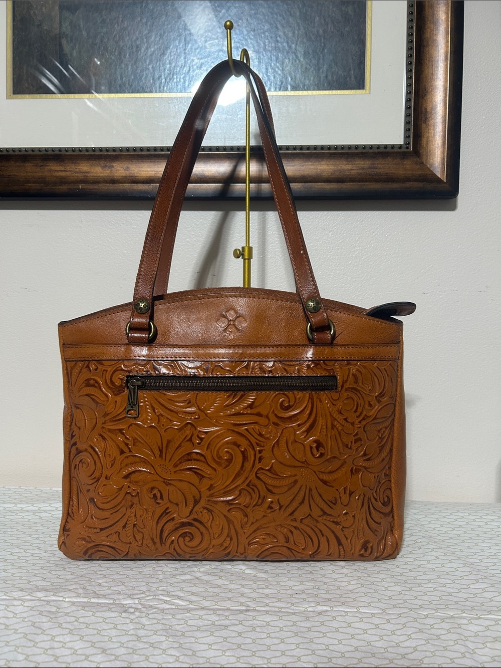 Patricia Nash Tan Tooled Leather Shoulder Bag